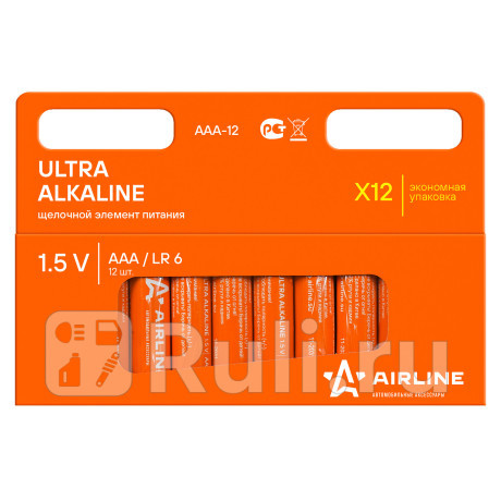 Батарейка "airline" lr03/aaa (щелочная) (12 шт.) AIRLINE AAA-12 для Автотовары, AIRLINE, AAA-12
