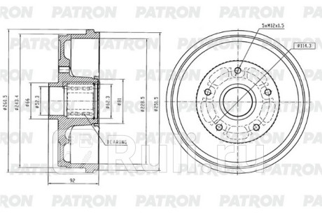 Барабан тормозной renault duster 4x2   kaptur 1,6 (+ подшипник,+ кольцо abs) PATRON PDR1014  для прочие, PATRON, PDR1014