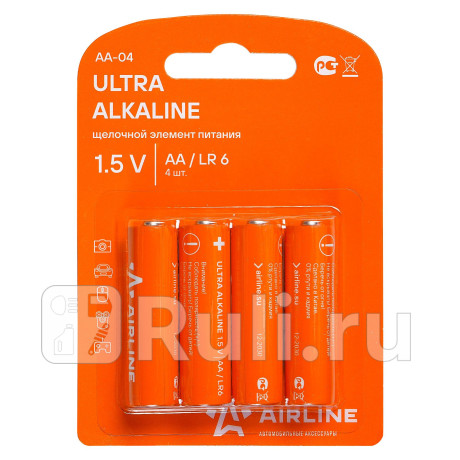 Батарейка "airline" lr06/aa (щелочная) (4 шт.) AIRLINE AA-04 для Автотовары, AIRLINE, AA-04