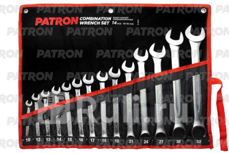 Набор ключей комбинированных 14 пр: 10, 12, 13, 14, 15, 16, 17, 18, 19, 21, 24, 27, 30, 32 мм, на полотне PATRON P-5141 для Автотовары, PATRON, P-5141