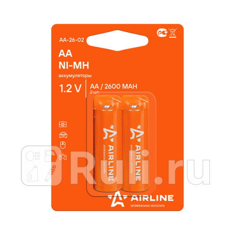Батарейка-аккумулятор "airline" hr6/aa (ni-mh, 2600 mah) (2 шт.) AIRLINE AA-26-02 для Автотовары, AIRLINE, AA-26-02